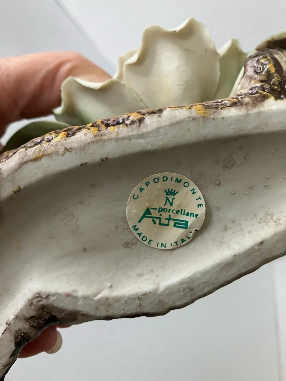 Porcelain White Flower Accent Vase with Green Leaves